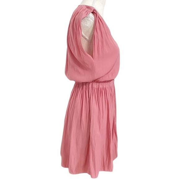 Aritzia WILFRED SHIMMER PINK TEXTURED SHORT SLEEVE V-NECK FLOWY MINI DRESS -  XS - Picture 2 of 10